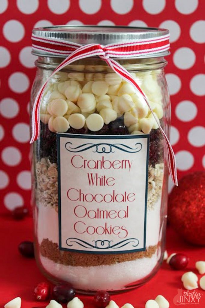 Cranberry White Chocolate Oatmeal Cookie Mix in a Jar